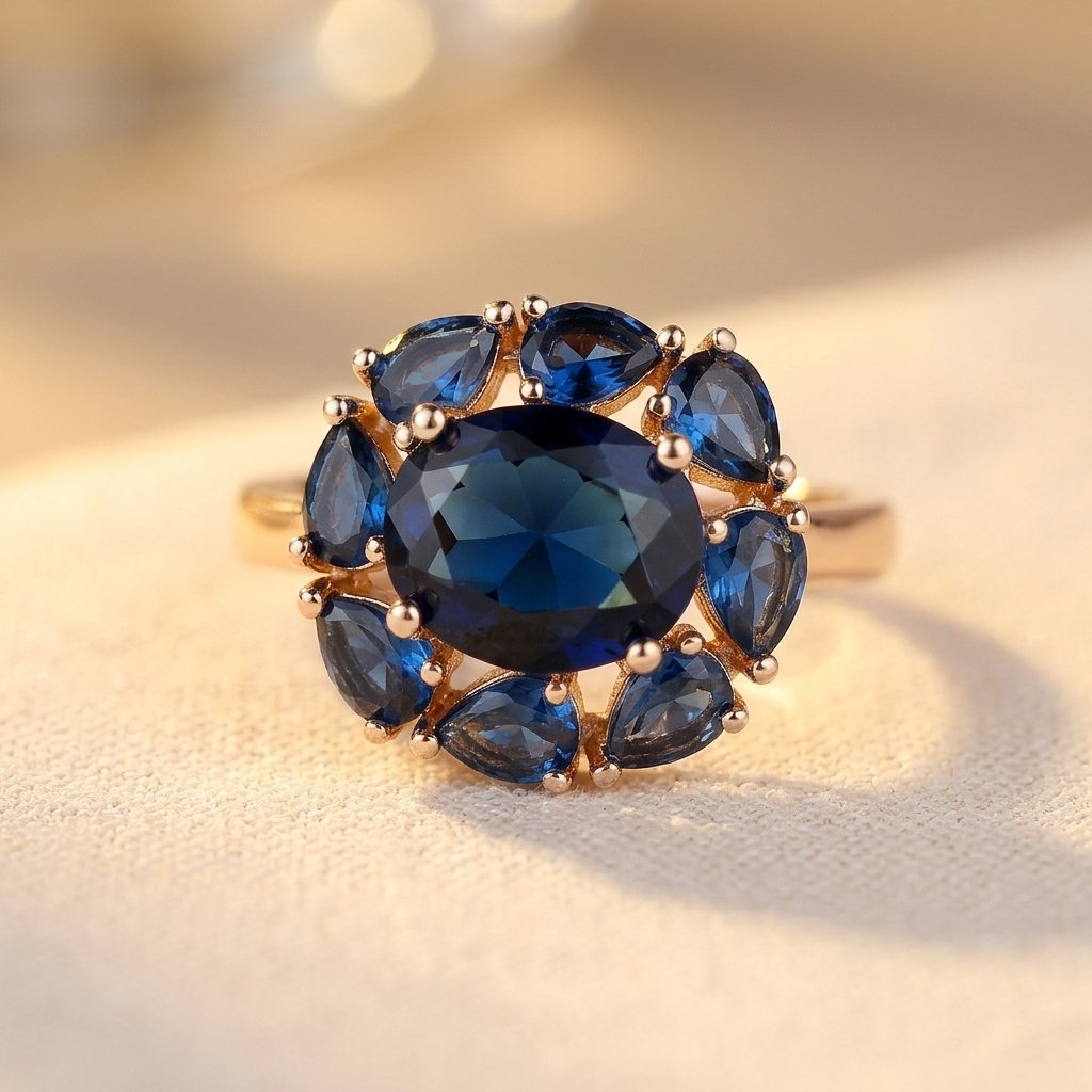 Vintage Gold Blue Sapphire Cluster Ring