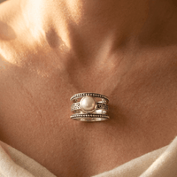 Bohemian Silver Pearl Beaded Ring Necklace