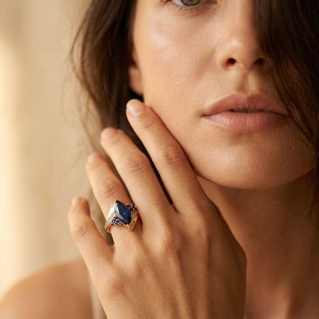 Gold Sapphire Marquise Filigree Ring