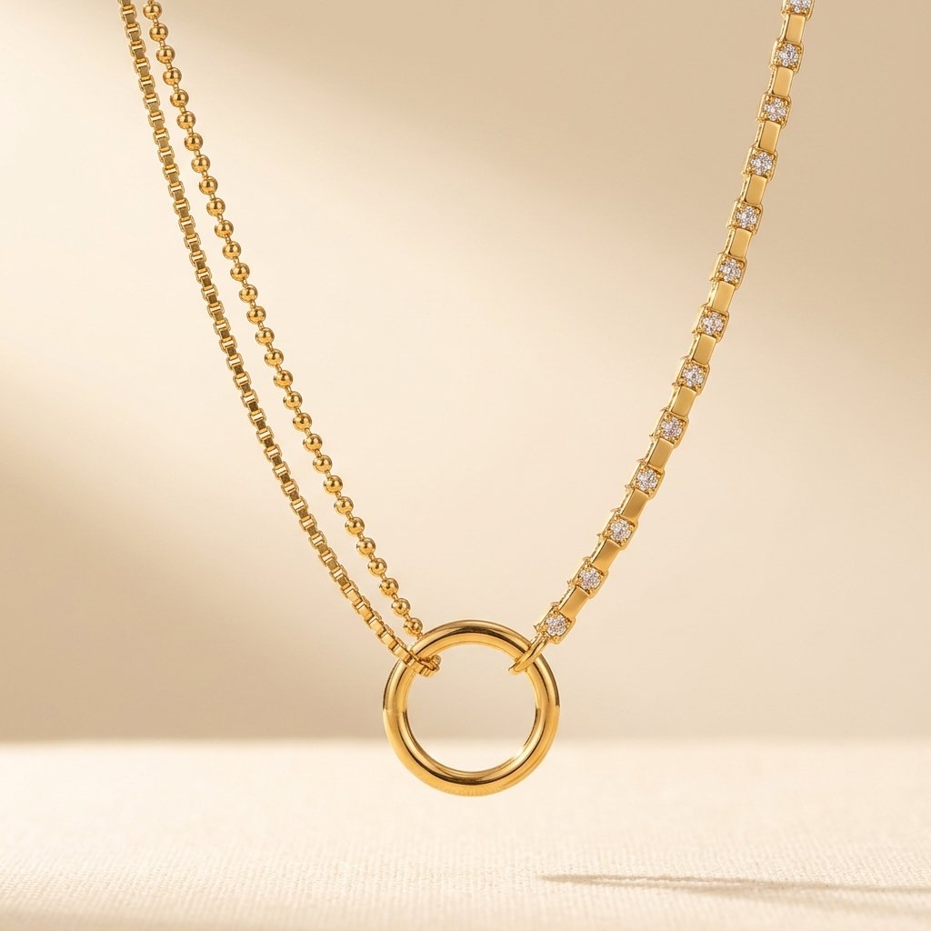 Gold Asymmetrical Chain Circle Necklace