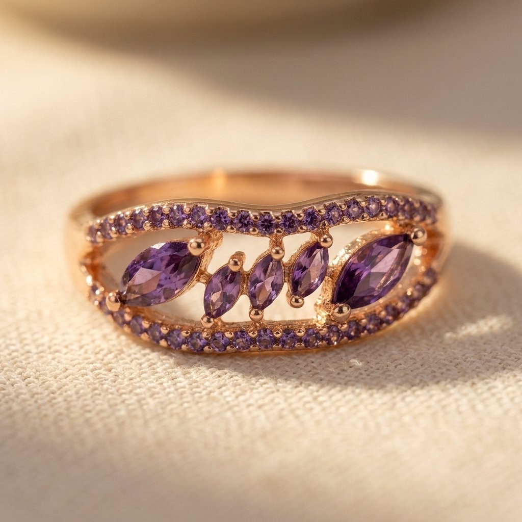 Rose Gold Purple Amethyst Wing Ring