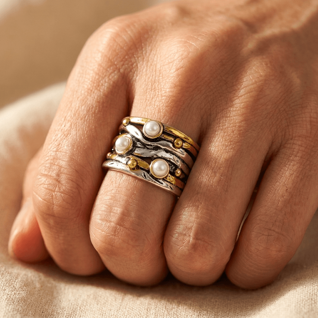 Vintage Two Tone Pearl Statement Ring