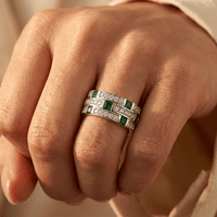Emerald Green Silver Diamond Band Ring