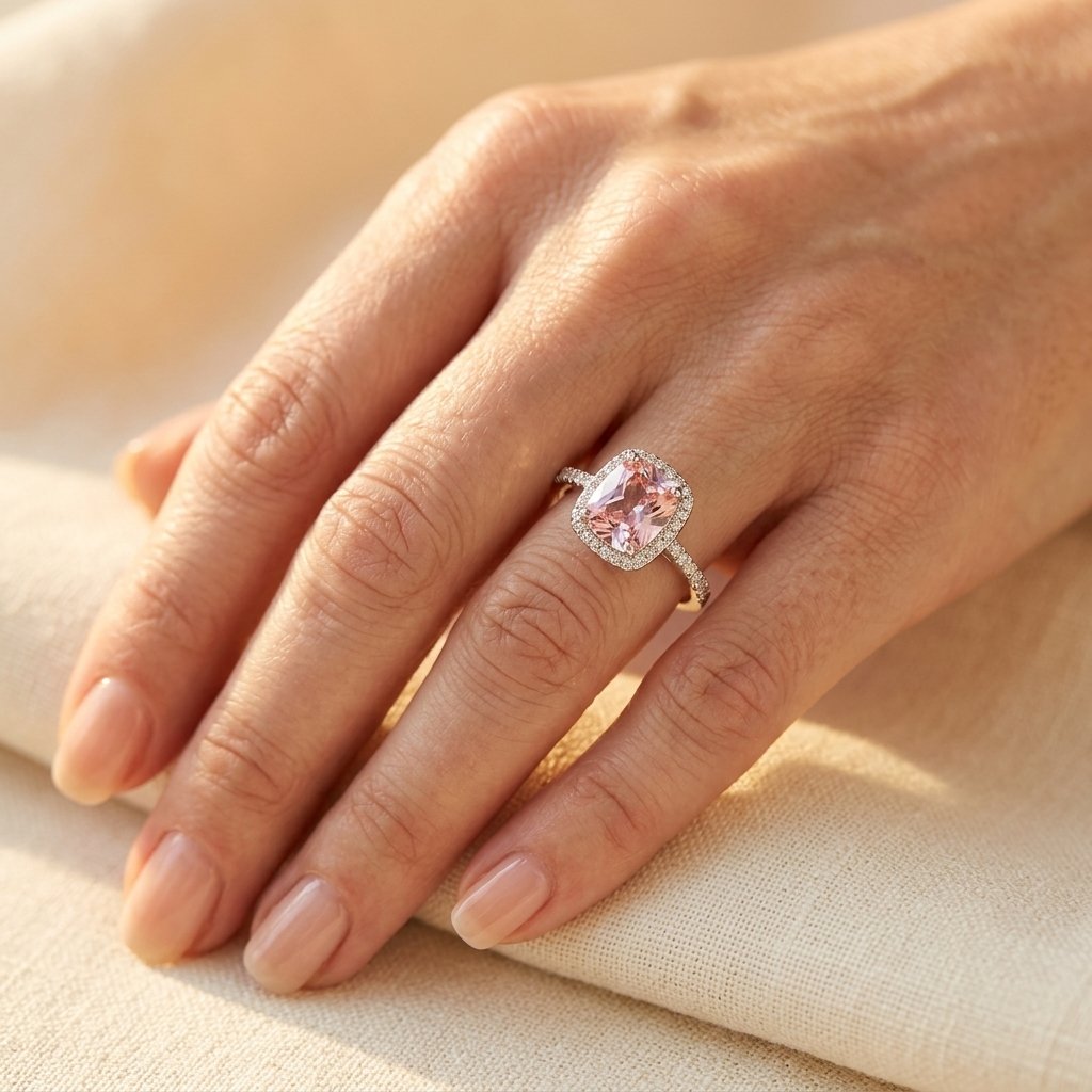 Rose Gold Morganite Cushion Halo Ring