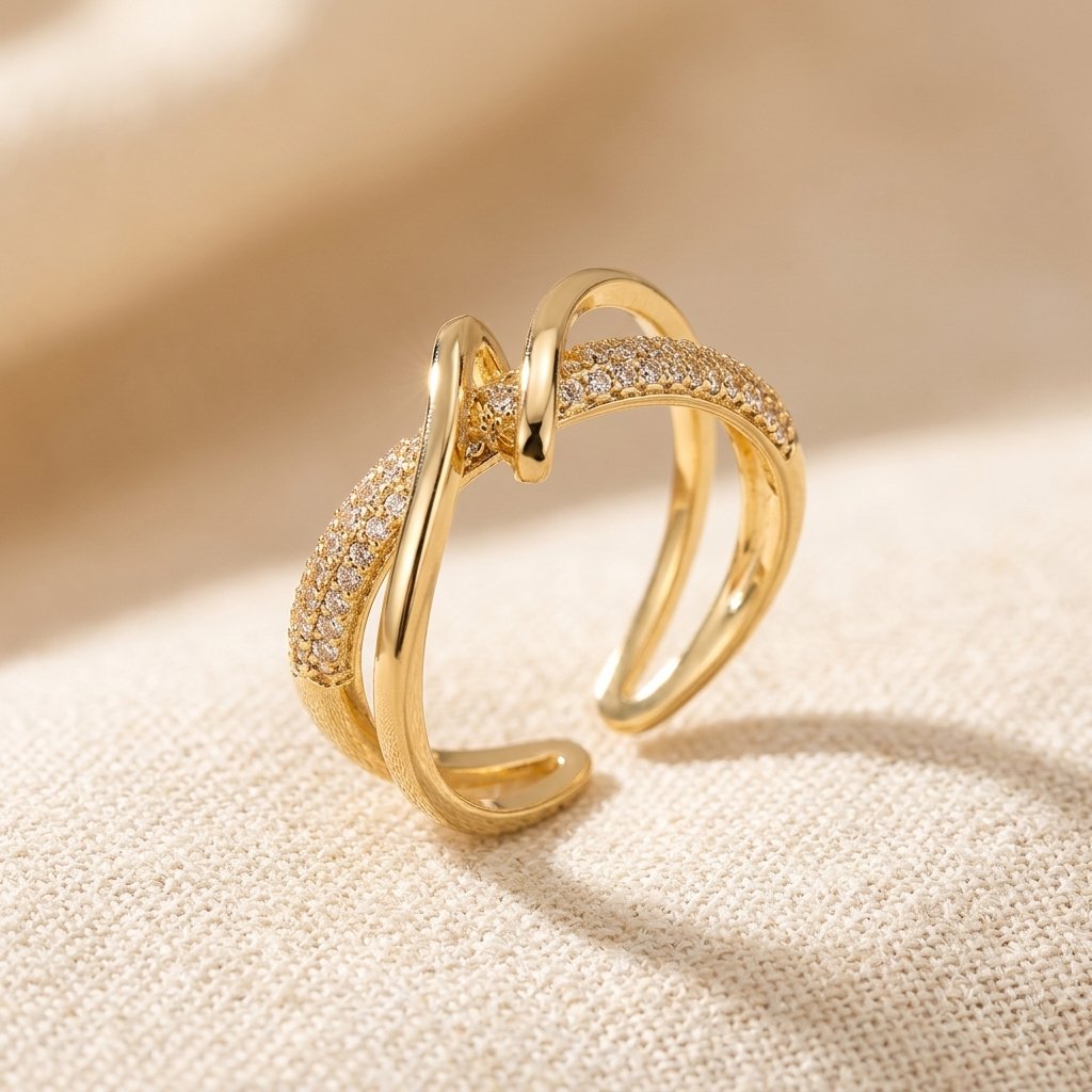 Crossover Gold Pavé Cubic Zirconia Open Ring