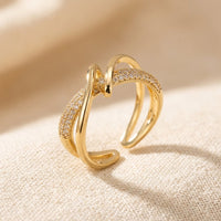 Crossover Gold Pavé Cubic Zirconia Open Ring