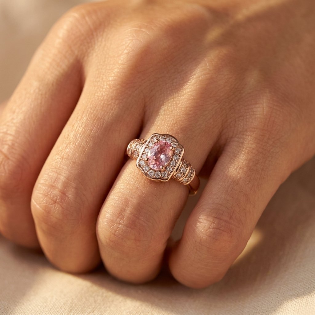 Rose Gold Pink Tourmaline Oval Ring