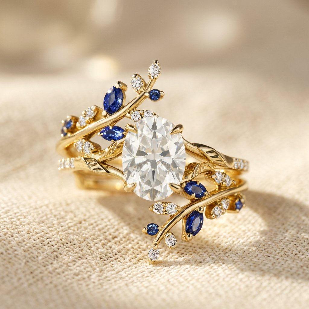 Gold Oval Diamond Sapphire Floral Ring