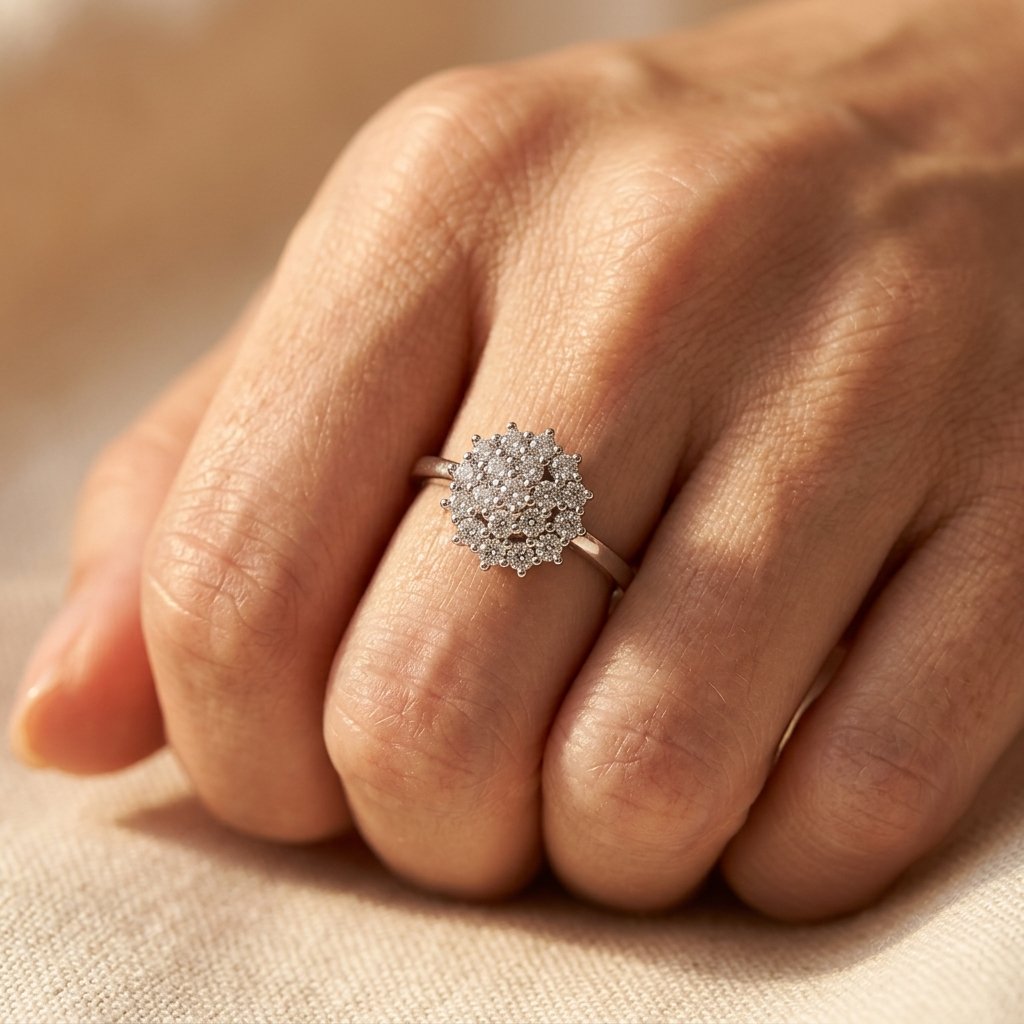 White Gold Round Halo Cluster Ring