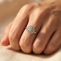 White Gold Round Halo Cluster Ring