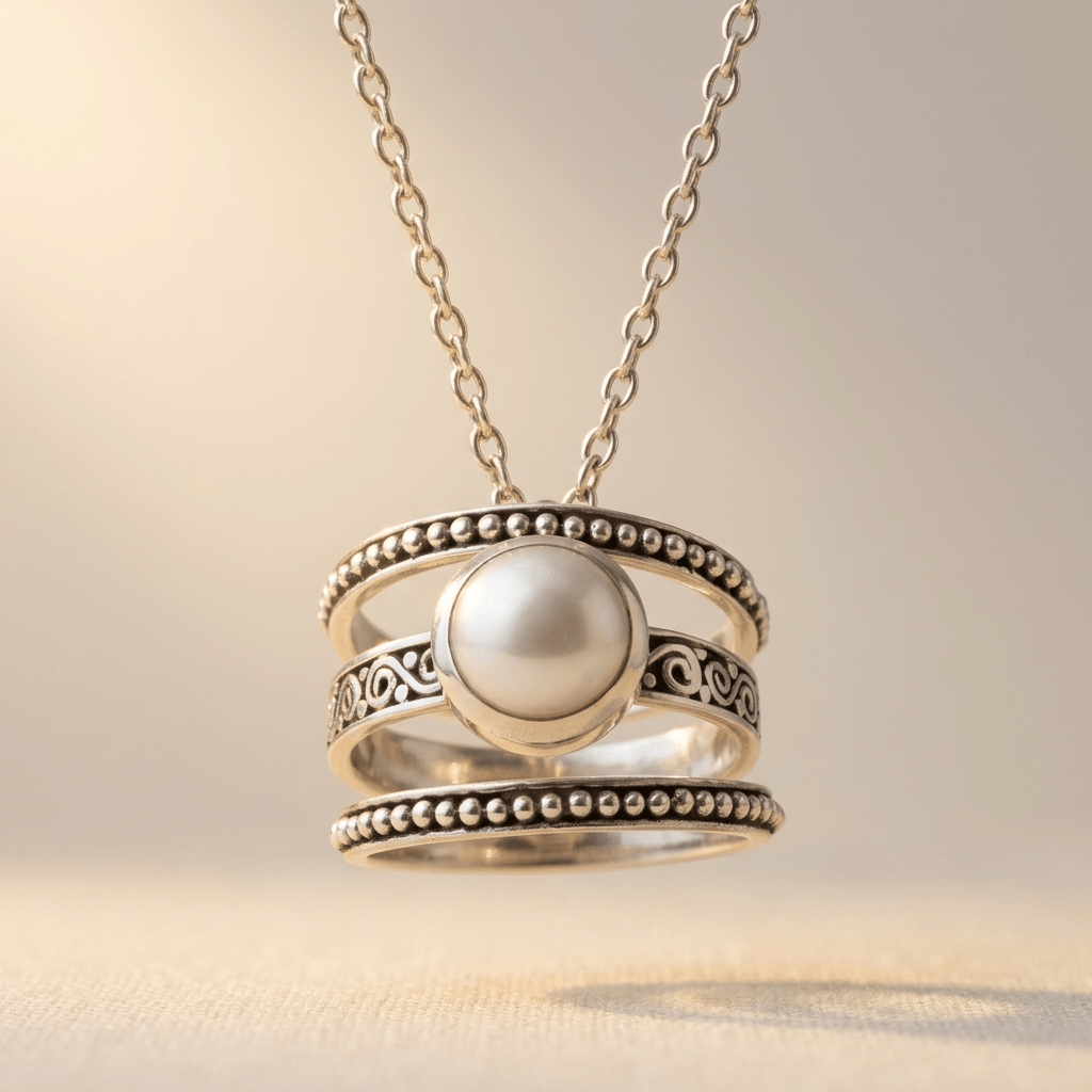 Bohemian Silver Pearl Beaded Ring Necklace