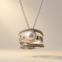 Bohemian Silver Pearl Beaded Ring Necklace