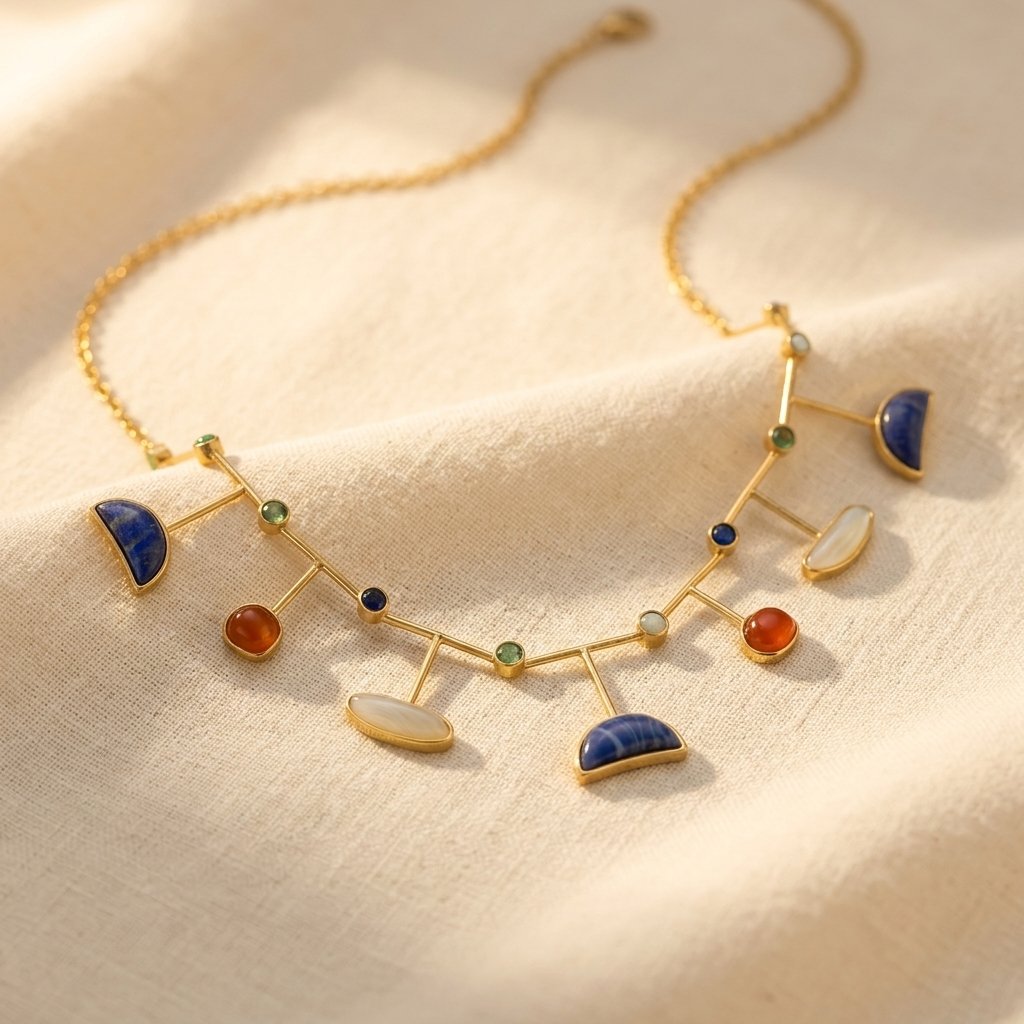 Vintage Gold Lapis Geometric Pendant Necklace