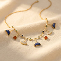 Vintage Gold Lapis Geometric Pendant Necklace