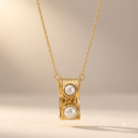Gold Pearl Double Round Pendant Necklace