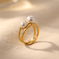Gold Dual Pearl Geometric Opening Ring
