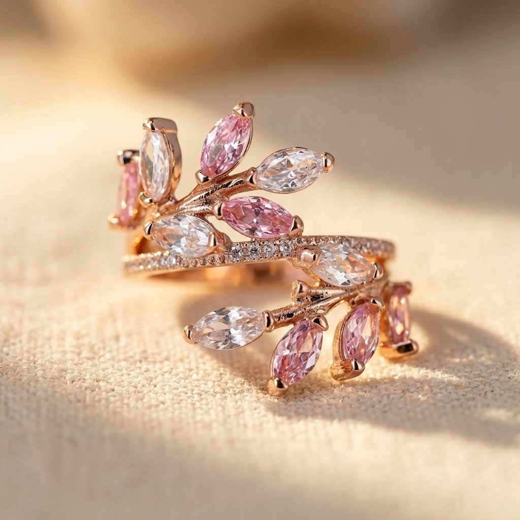 Rose Gold Pink Tourmaline Leaf Ring