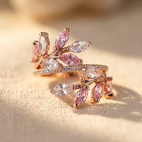 Rose Gold Pink Tourmaline Leaf Ring