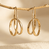 Gold Twisted Double Hoop Drop Earrings