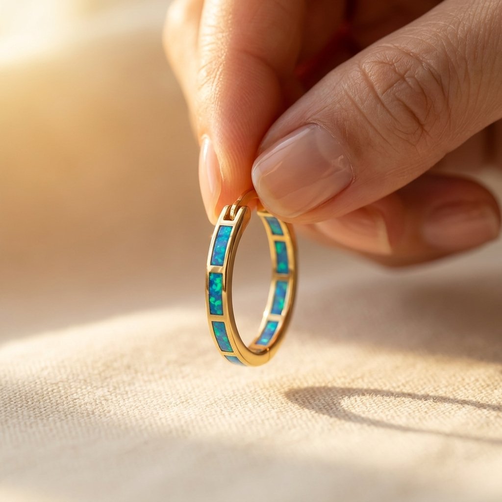 Boho Gold Synthetic Opal Inlay Earrings
