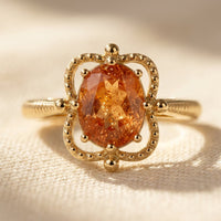 Gold Amber Oval Beaded Flower Ring