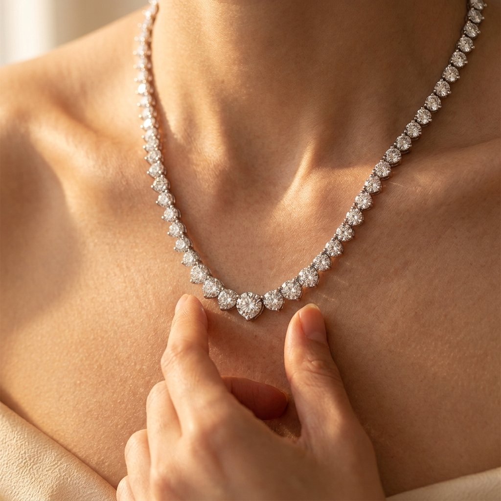 Graduated Round Cubic Zirconia Tennis Necklace