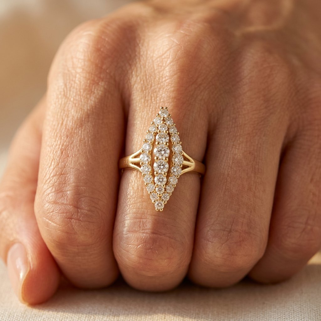 Gold Cubic Zirconia Marquise Cluster Ring