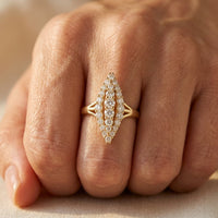 Gold Cubic Zirconia Marquise Cluster Ring