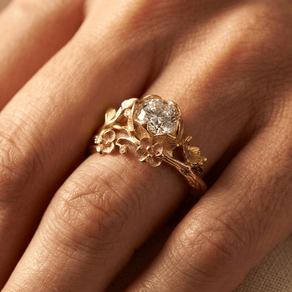Exquisite Flower Zirconia Retro Handmade Engagement Ring