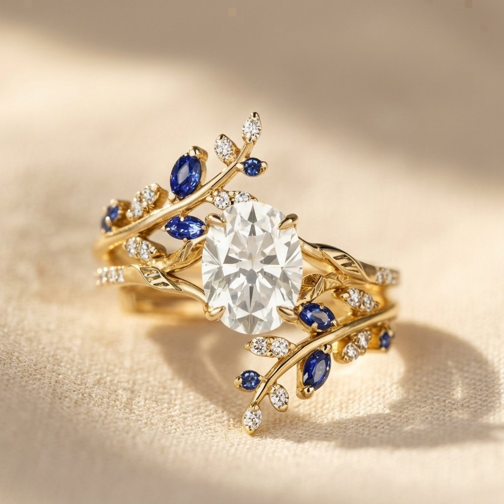 Gold Oval Diamond Sapphire Floral Ring