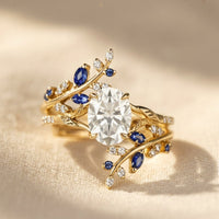 Gold Oval Diamond Sapphire Floral Ring