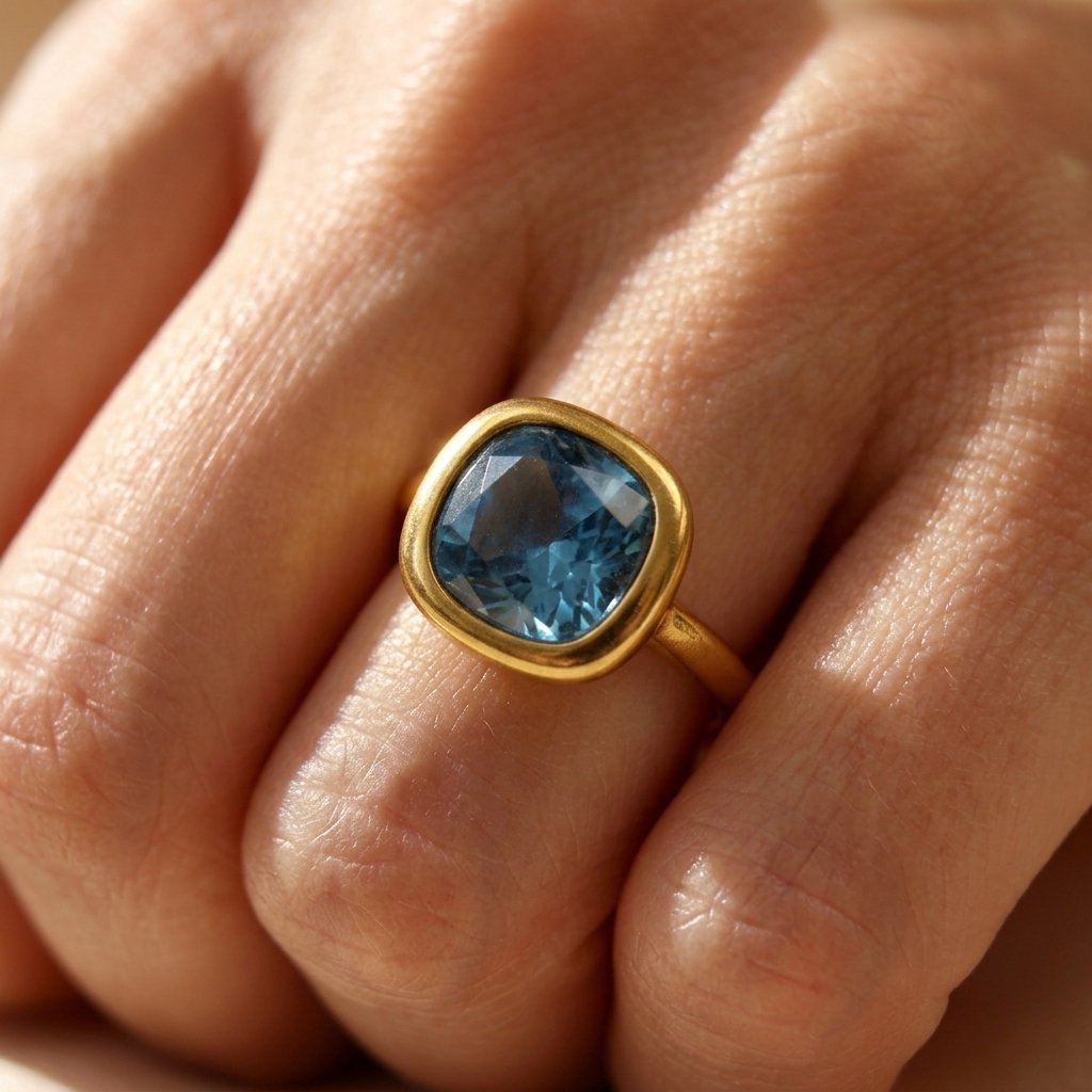 Gold Cushion London Blue Topaz Ring