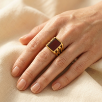 Gold Square Red Agate Statement Ring