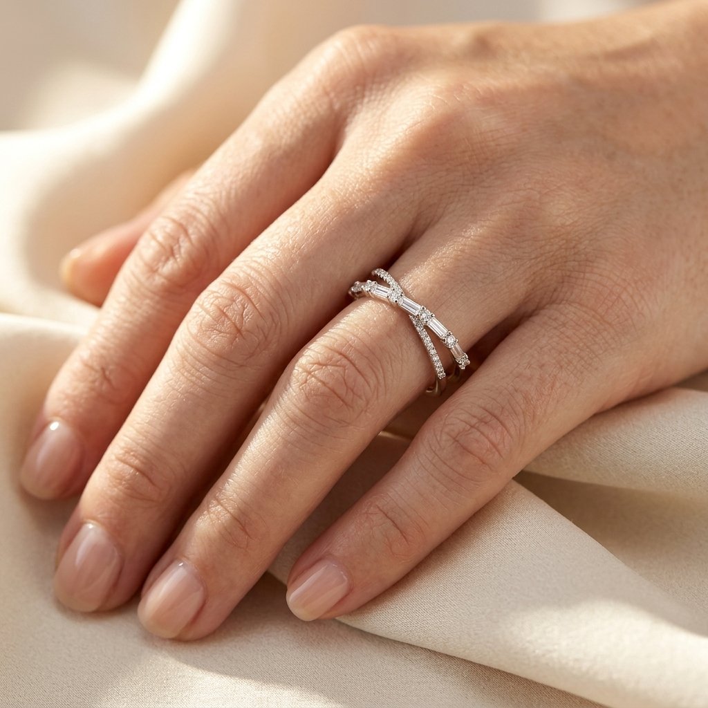 Silver Crisscross Cubic Zirconia Ring