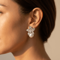 Elegant Flower Pearl Silver Drop Earrings
