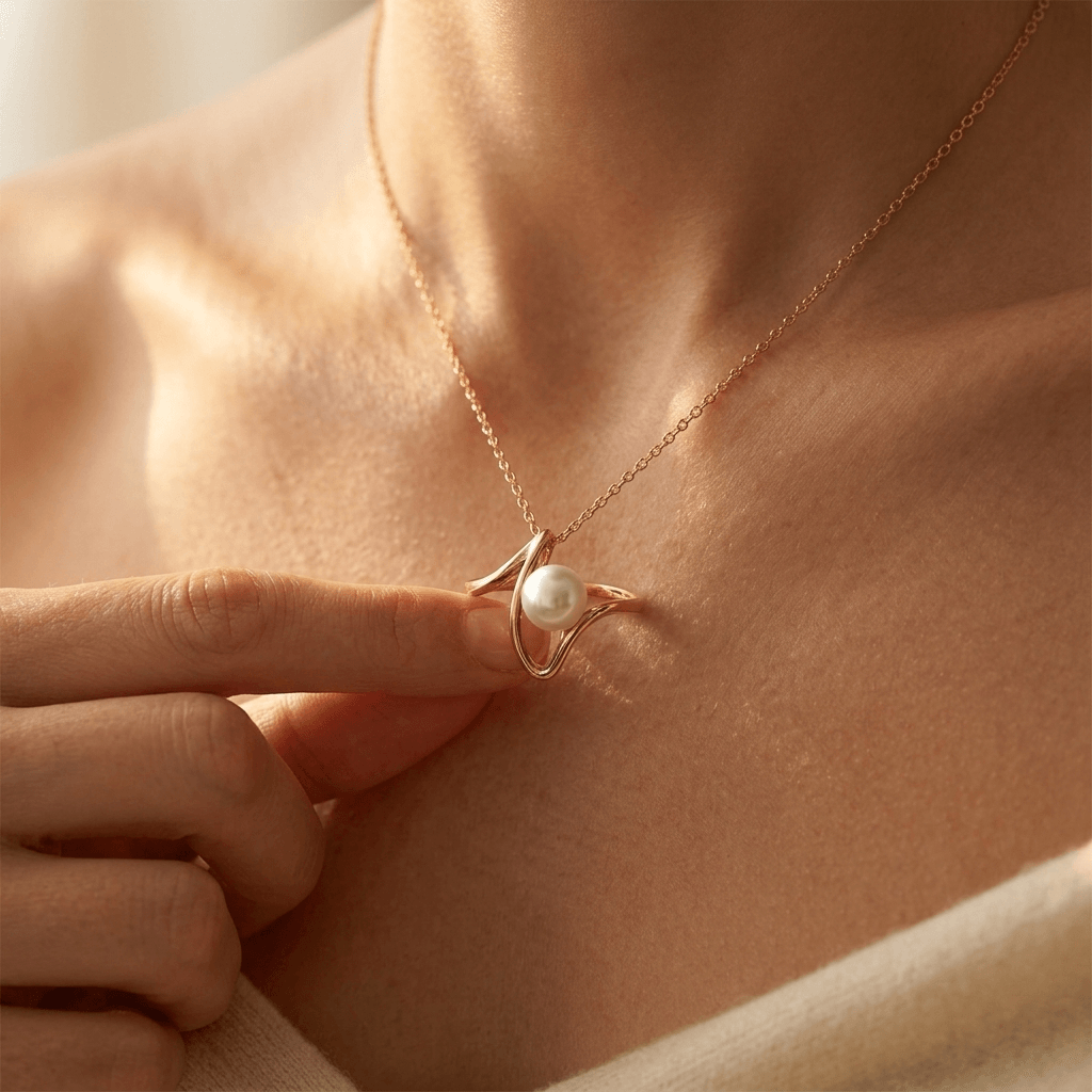 Gold Pearl Asymmetric Open Pendant Necklace