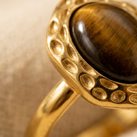 Gold Tigers Eye Oval Statement Ring