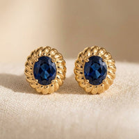 Gold Sapphire Oval Floral Earrings