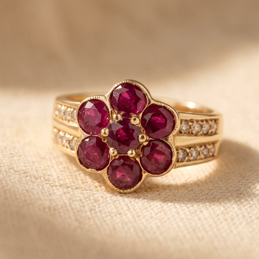 Vintage Gold Ruby Floral Cluster Ring