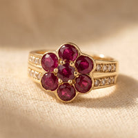 Vintage Gold Ruby Floral Cluster Ring