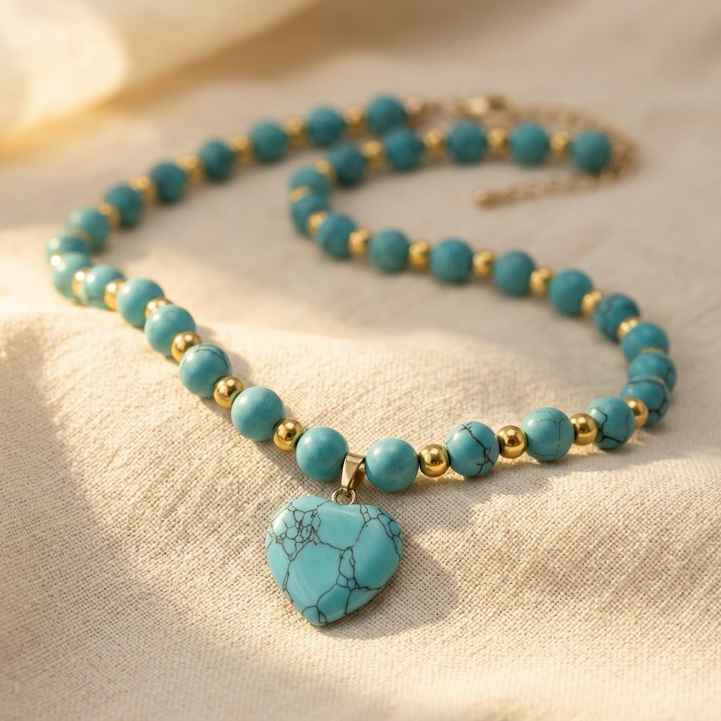 Boho Gold Turquoise Heart Beaded Necklace