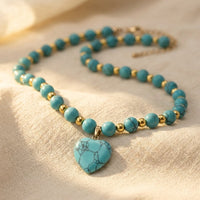 Boho Gold Turquoise Heart Beaded Necklace