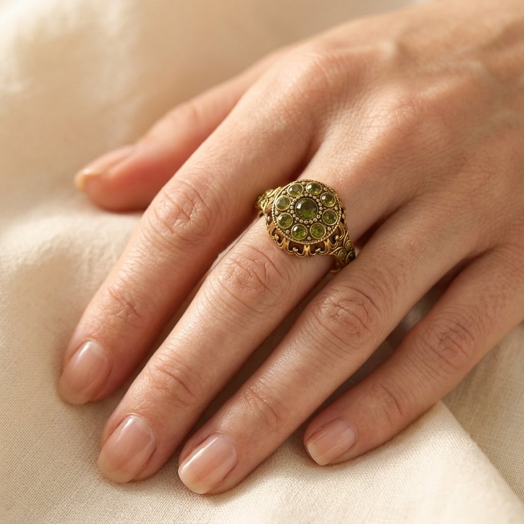 Vintage Gold Peridot Filigree Round Ring