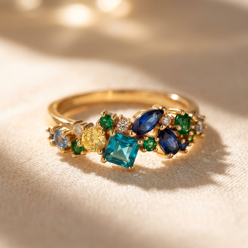 Gold Multistone Cluster Cocktail Ring