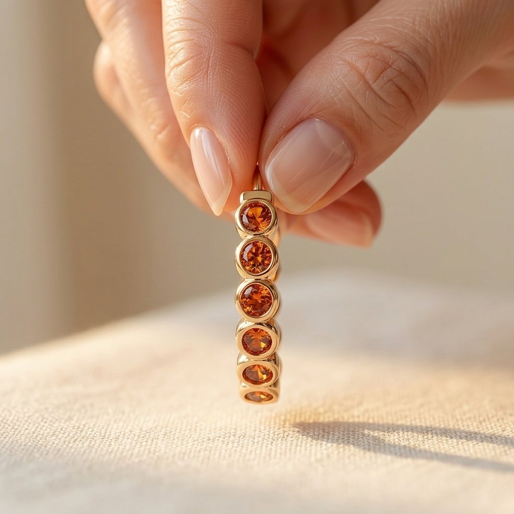 Rose Gold Amber Round Bezel Earrings
