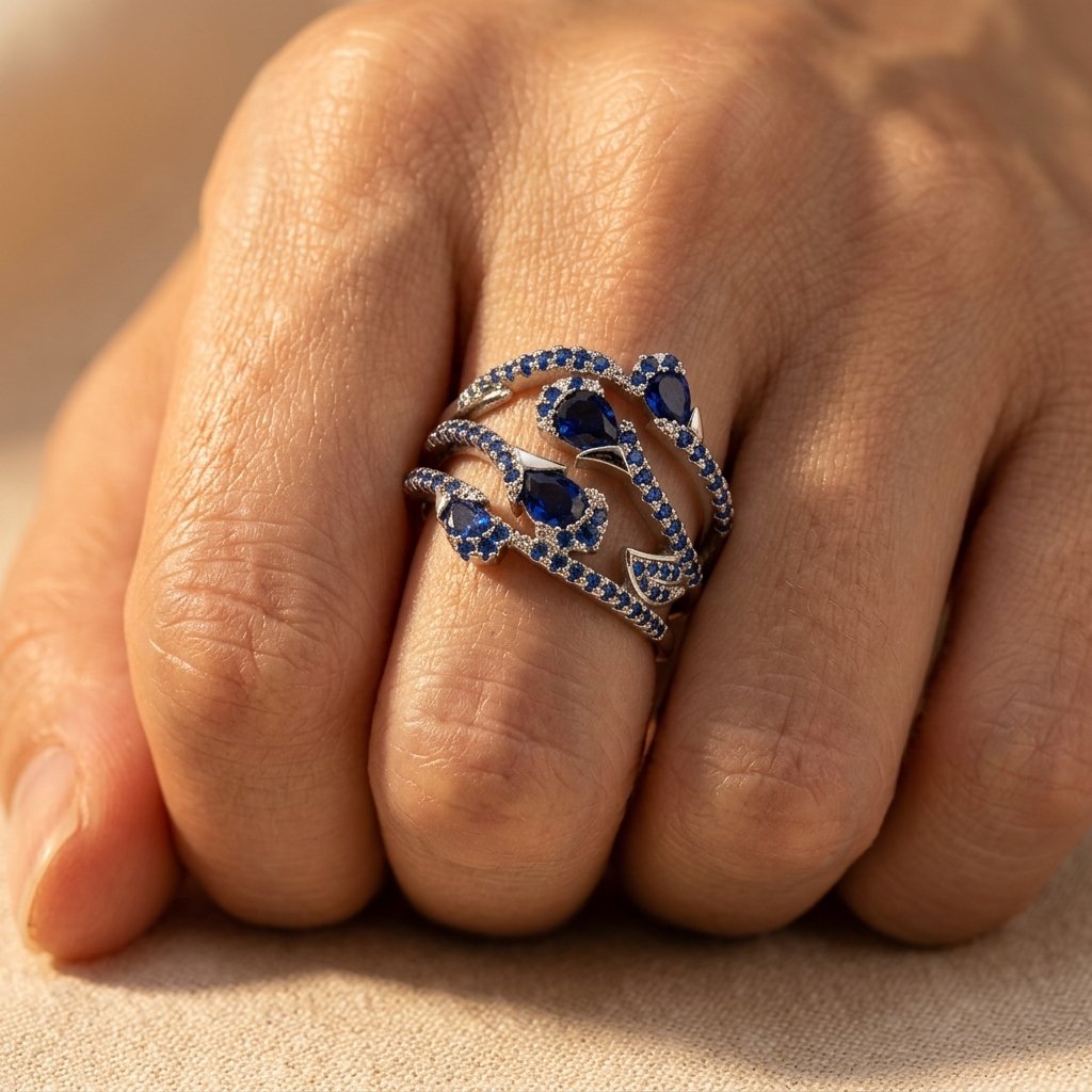 Silver Blue Sapphire Oval Wrap Ring