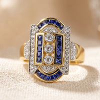 Art Deco Gold Sapphire Diamond Rectangular Ring