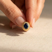 Gold Sapphire Oval Floral Earrings