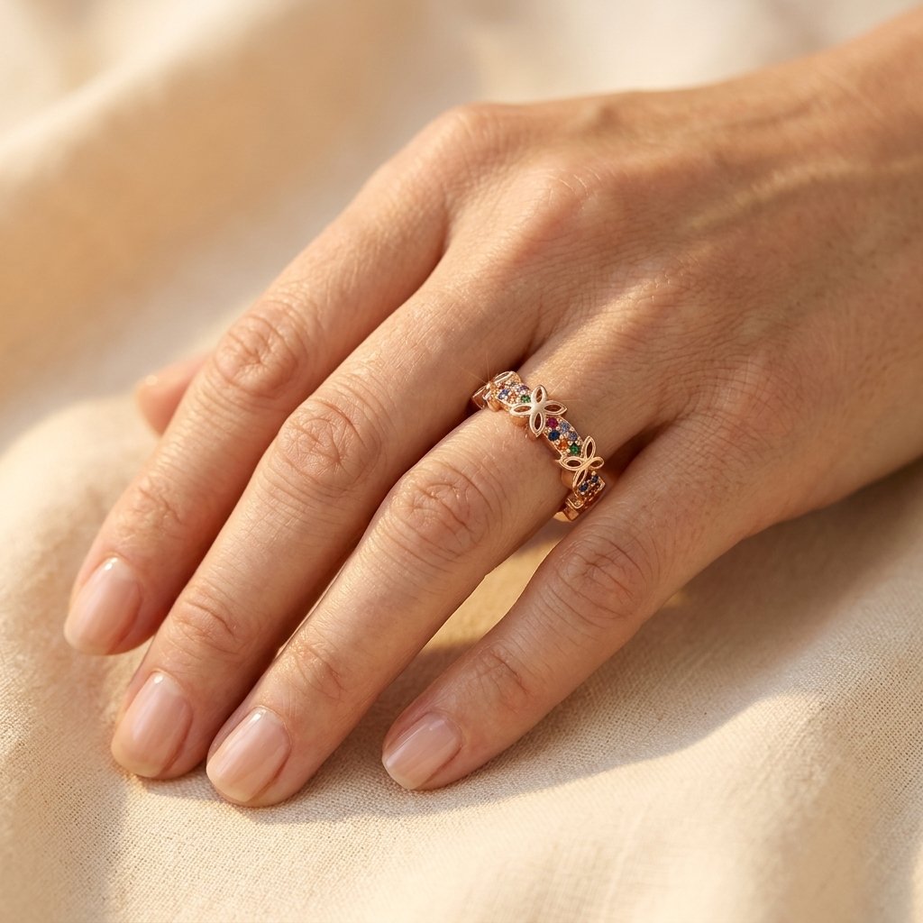 Boho Gold Multicolor Gemstone Floral Ring
