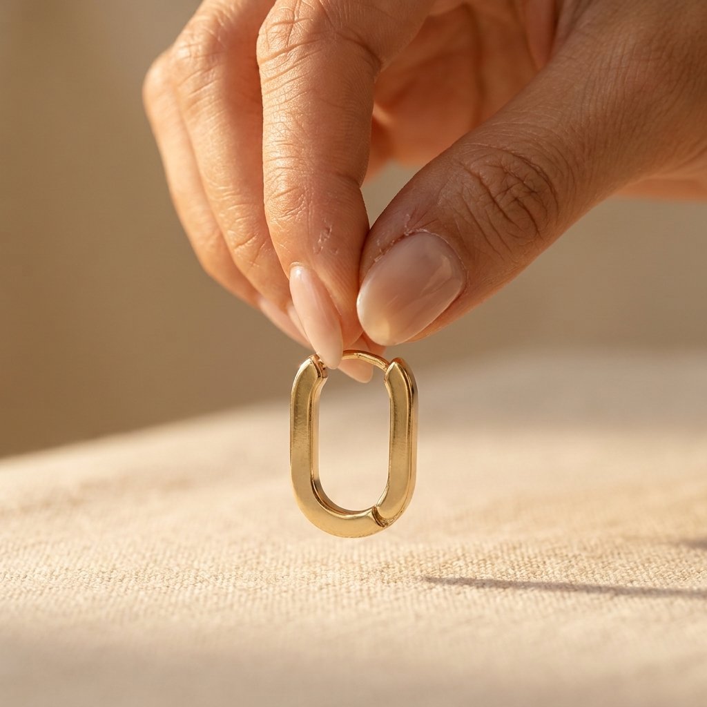 Gold Polished Chunky Oval Hoop Earrings